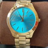 Michael Kors Slim Runway Blue Dial Gold Steel Strap Watch for Women - MK3265 Authentic Buy Shop Now