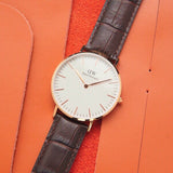 Daniel Wellington Classic York White Dial Brown Leather Strap Watch For Women - DW00100038 Authentic Buy Shop Now