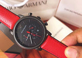 Emporio Armani Luigi Chronograph Black Dial Red Leather Strap Watch For Men - AR1971 Authentic Buy Shop Now