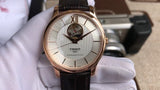 Tissot Tradition Powermatic 80 Open Heart Silver Dial Brown Leather Strap Watch For Men - T063.907.36.038.00 Authentic Buy Shop Now