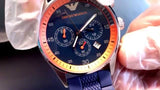 Emporio Armani Chronograph Blue Dial Blue Rubber Strap Watch For Men - AR5864 Authentic Buy Shop Now