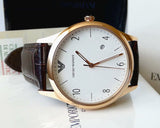 Emporio Armani Beta Chronograph White Dial Brown Leather Strap Watch For Men - AR1915 Authentic Buy Shop Now