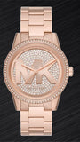 Michael Kors Ritz Analog Crystals Silver Dial Rose Gold Steel Strap Watch for Women - MK6863 Authentic Buy Shop Now