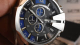 Diesel Mega Chief Chronograph Blue Dial Silver Steel Strap Watch For Men - DZ4417 Authentic Buy Shop Now