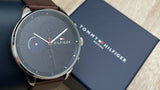 Tommy Hilfiger Chase Chronograph Grey Dial Brown Leather Strap Watch For Men - 1791487 Authentic Buy Shop Now
