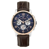 Tommy Hilfiger Keagan Chronograph Blue Dial Brown Leather Strap Watch for Men - 1791290 Authentic Buy Shop Now