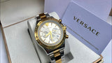 Versace Classic Chronograph Quartz Silver Dial Two Tone Steel Strap Watch For Men - VEV700519 Authentic Buy Shop Now