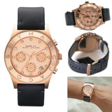Marc Jacobs Blade Chronograph Rose Gold Dial Black Leather Strap Watch for Women - MBM1188 Authentic Buy Shop Now