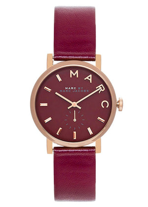 Marc Jacobs Baker Maroon Dial Maroon Leather Strap Watch for Women - MBM1267 Authentic Buy Shop Now