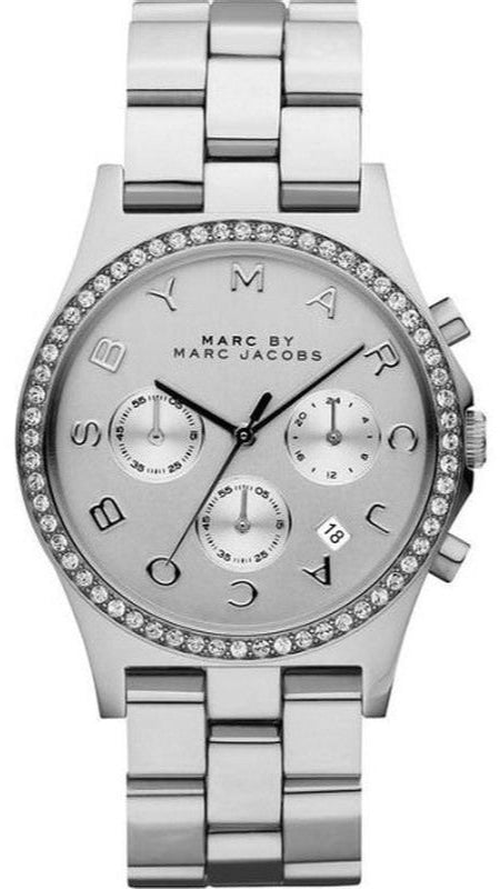 Marc Jacobs Henry Chronograph Silver Dial Silver Steel Strap Watch for Women - MBM3104 Authentic Buy Shop Now