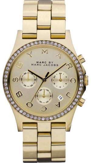 Marc Jacobs Henry Chronograph Gold Dial Gold Steel Strap Watch for Women - MBM3105 Authentic Buy Shop Now