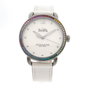 Coach Delancey Crystals White Dial White Leather Strap Watch For Women - 14502888 Authentic Buy Shop Now