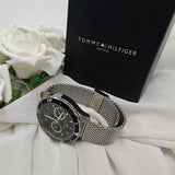Tommy Hilfiger Jordan Chronograph Black Dial Silver Mesh Strap Watch For Men - 1792092 Authentic Buy Shop Now