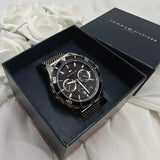 Tommy Hilfiger Jordan Chronograph Black Dial Silver Mesh Strap Watch For Men - 1792092 Authentic Buy Shop Now