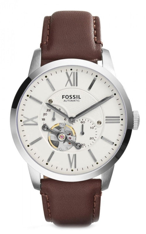 Fossil Townsman Automatic White Dial Brown Leather Strap Watch for Men - ME3064 Authentic Buy Shop Now