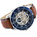 Fossil Grant Sport Automatic Skeleton Blue Dial Brown Leather Strap Watch for Men - ME3140 Authentic Buy Shop Now