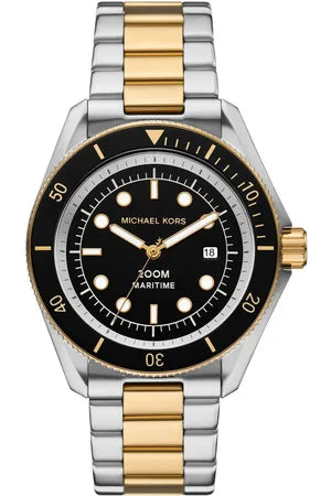 Michael Kors Maritime Three Hand Black Dial Two Tone Steel Strap Watch for Men - MK9180 Authentic Buy Shop Now