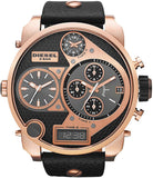 Diesel Big Daddy Gold & Black Dial Black Leather Strap Watch For Men - DZ7261 Authentic Buy Shop Now