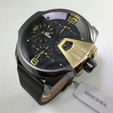 Diesel Uber Chief Two Hand Black Dial Black Leather Strap Watch For Men - DZ7377 Authentic Buy Shop Now