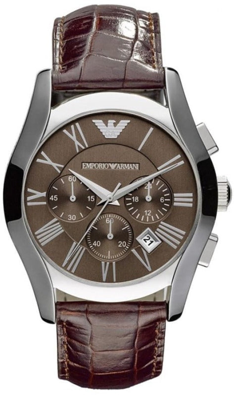 Emporio Armani Valente Chronograph Brown Dial Brown Leather Strap Watch For Men - AR0671 Authentic Buy Shop Now