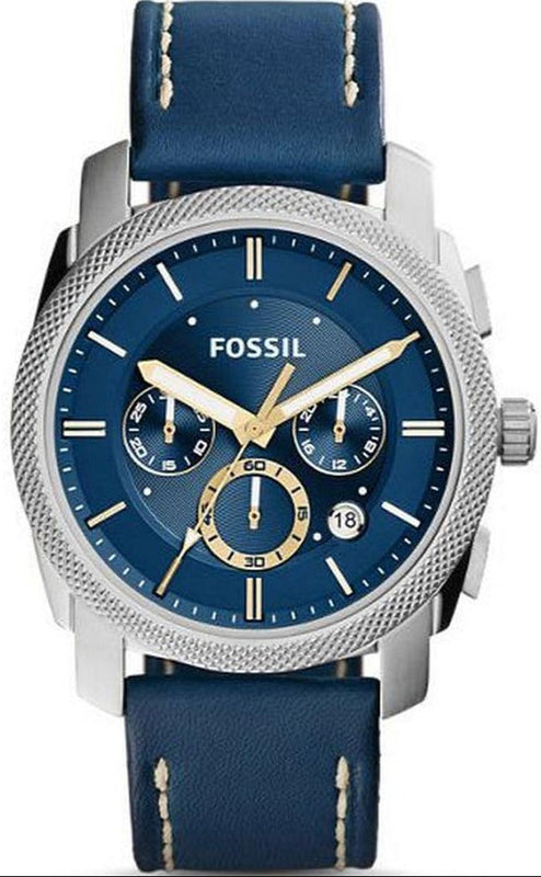 Fossil Machine Chronograph Blue Dial Blue Leather Strap Watch for Men - FS5262 Authentic Buy Shop Now