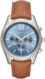 Michael Kors Lexington Chronograph Blue Dial Brown Leather Strap Watch For Men - MK8537 Authentic Buy Shop Now