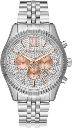 Michael Kors Lexington Chronograph Silver Dial Silver Steel Strap Watch for Men - MK8515 Authentic Buy Shop Now
