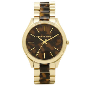 Michael Kors Slim Runway Tortoise Shell Dial Two Tone Steel Strap Watch for Women - MK4284 Authentic Buy Shop Now