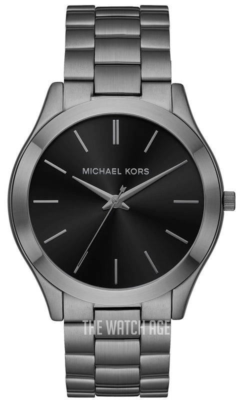 Michael Kors Slim Runway Quartz Black Dial Grey Steel Strap Watch For Men - MK1044 Authentic Buy Shop Now