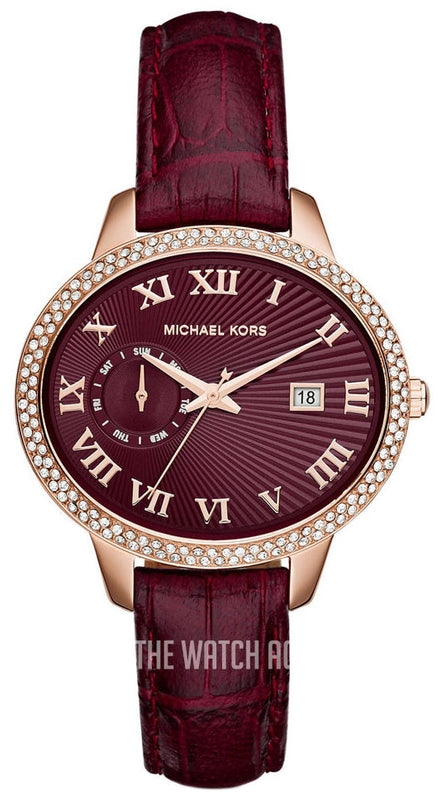 Michael Kors Whitley Quartz Burgundy Dial Burgundy Leather Strap Watch For Women - MK2430 Authentic Buy Shop Now