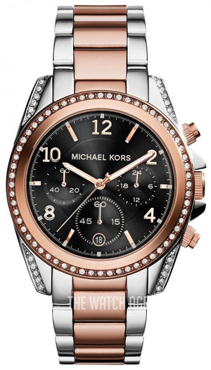 Michael Kors Blair Chronograph Black Dial Two Tone Steel Strap Watch For Women - MK6093 Authentic Buy Shop Now