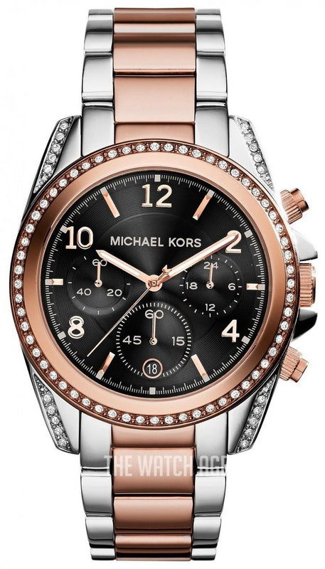 Michael Kors Blair Chronograph Black Dial Two Tone Steel Strap Watch For Women - MK6093 Authentic Buy Shop Now