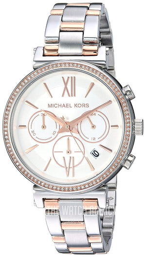 Michael Kors Sofie Chronograph Quartz White Dial Two Tone Steel Strap Watch For Women - MK6558 Authentic Buy Shop Now