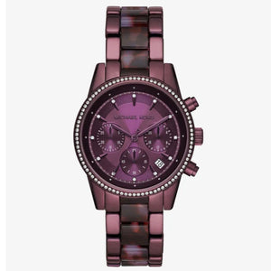 Michael Kors Ritz Chronograph Purple Dial Purple Steel Strap Watch For Women - MK6720 Authentic Buy Shop Now
