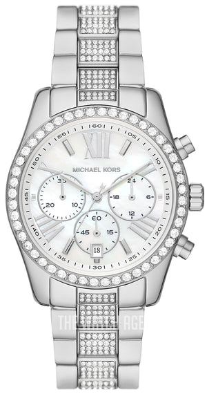 Michael Kors Lexington Chronograph White Dial Silver Steel Strap Watch For Women - MK7243 Authentic Buy Shop Now