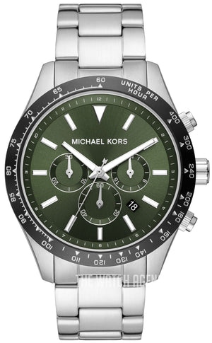 Michael Kors Layton Chronograph Green Dial Silver Steel Strap Watch For Men - MK8912 Authentic Buy Shop Now