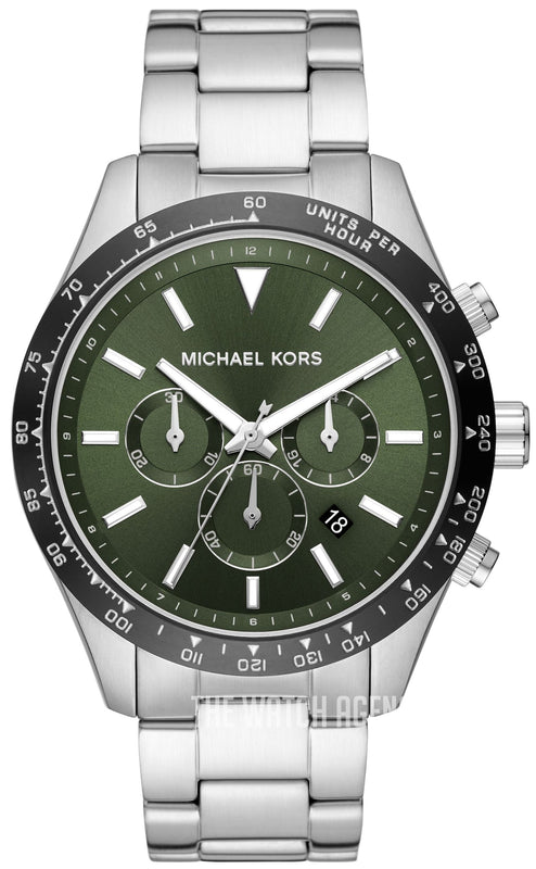 Michael Kors Layton Chronograph Green Dial Silver Steel Strap Watch For Men - MK8912 Authentic Buy Shop Now