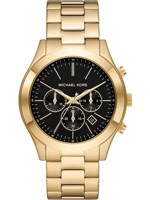 Michael Kors Slim Runway Chronograph Black Dial Gold Steel Strap Watch For Men - MK1076 Authentic Buy Shop Now