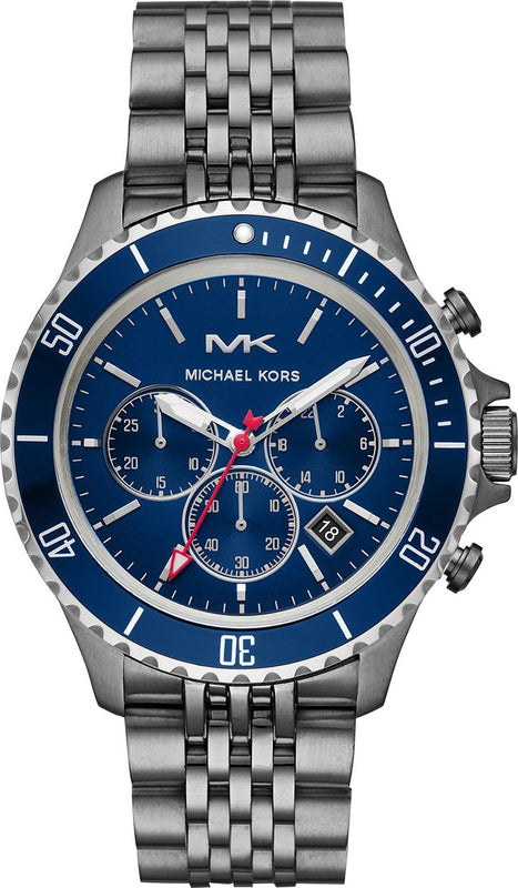 Michael Kors Bayville Chronograph Blue Dial Grey Steel Strap Watch For Men - MK8727 Authentic Buy Shop Now