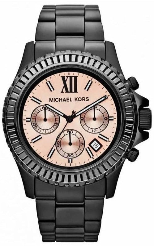 Michael Kors Everest Quartz Rose Gold Dial Black Steel Strap Watch For Women - MK5872 Authentic Buy Shop Now