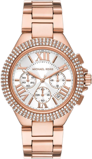 Michael Kors Camille Chronograph White Dial Rose Gold Steel Strap Watch For Women - MK6995 Authentic Buy Shop Now