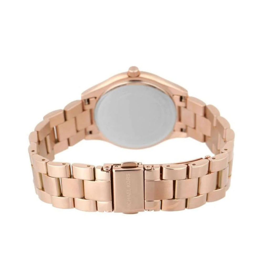 Michael Kors Mini Slim Runway Chronograph Quartz Rose Gold Dial Rose Gold Steel Strap Watch For Women - MK3205 Authentic Buy Shop Now