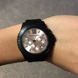 Michael Kors Everest Quartz Rose Gold Dial Black Steel Strap Watch For Women - MK5872 Authentic Buy Shop Now