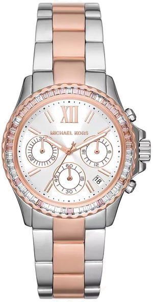 Michael Kors Everest Chronograph White Dial Two Tone Steel Strap Watch For Women - MK7214 Authentic Buy Shop Now