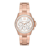 Michael Kors Everest Chronograph Silver Dial Rose Gold Steel Strap Watch For Women - MK7213 Authentic Buy Shop Now
