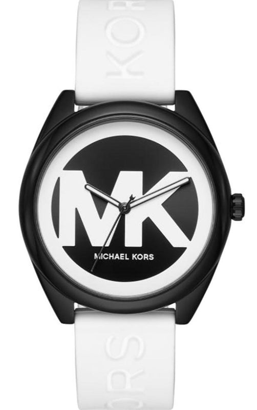 Michael Kors Janelle Three Hand Black Dial White Rubber Strap Watch For Women - MK7137 Authentic Buy Shop Now