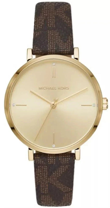 Michael Kors Jayne Three Hand Gold Dial Brown Leather Strap Watch For Women - MK7129 Authentic Buy Shop Now