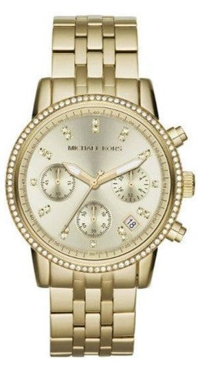 Michael Kors Runway Chronograph Gold Dial Gold Steel Strap Watch For Women - MK5698 Authentic Buy Shop Now