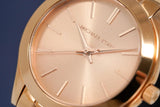 Michael Kors Mini Slim Runway Chronograph Quartz Rose Gold Dial Rose Gold Steel Strap Watch For Women - MK3205 Authentic Buy Shop Now