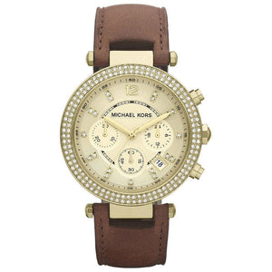 Michael Kors Parker Champagne Gold Dial Brown Leather Strap Watch for Women - MK2249 Authentic Buy Shop Now